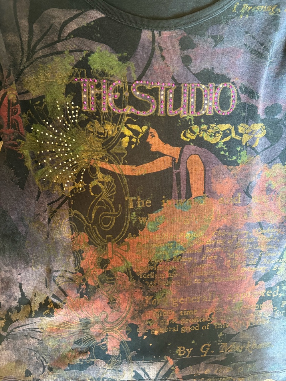Y2K Susan Lawrence Rhinestone Graphic 3/4 Sleeve Top Size L - Picture 6 of 6
